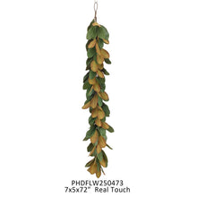 Load image into Gallery viewer, Abbey Magnolia 72-inch artificial leaf garland with green and brown tones hanging vertically