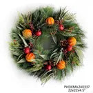 Load image into Gallery viewer, Southern Colonial artificial Christmas wreath with oranges, berries, and pine branches