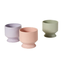 Load image into Gallery viewer, Three ceramic plant pots in pastel colors - purple, coral pink, and sage green