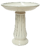 Load image into Gallery viewer, Small white ceramic birdbath with fluted column base and shallow bowl top