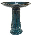 Load image into Gallery viewer, Large decorative ceramic birdbath with fluted pedestal base in dark teal blue glaze