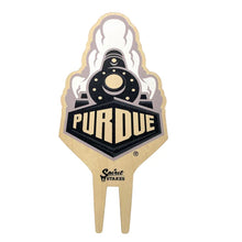 Load image into Gallery viewer, Purdue University train locomotive plant stake with gold and black colors