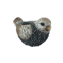 Load image into Gallery viewer, Small decorative bird-shaped planter with textured gray and brown finish and black eye detail