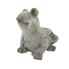Load image into Gallery viewer, Gray ceramic frog planter with large eyes and textured finish sitting upright