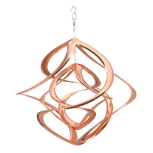 Load image into Gallery viewer, Copper-colored double spiral garden wind spinner with twisted metal design hanging from chain