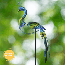 Load image into Gallery viewer, Blue Peacock Balancer Garden Stake – 48″