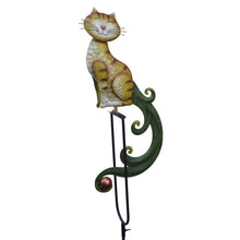 Load image into Gallery viewer, Decorative metal cat garden stake with curved tail and balancing ball ornament