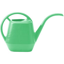 Load image into Gallery viewer, Green plastic watering can with long curved spout and top handle