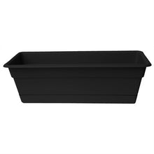 Load image into Gallery viewer, Black rectangular window box planter with drainage rim against white background