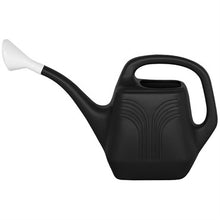Load image into Gallery viewer, Black plastic watering can with white spout and curved handle for garden watering