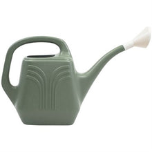 Load image into Gallery viewer, Green plastic watering can with white spout and curved handle for garden watering