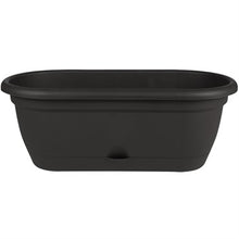 Load image into Gallery viewer, Black plastic window box planter with drainage hole and rolled rim