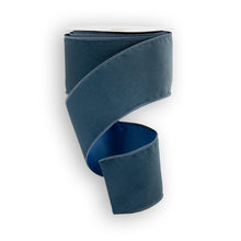 Load image into Gallery viewer, Dark teal velvet ribbon with finished edges rolled and partially unrolled on white background