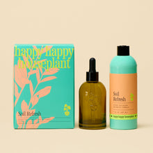 Load image into Gallery viewer, Happy Happy Houseplant Soil Refresh kit with turquoise box, dropper bottle and liquid fertilizer