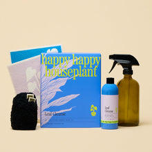 Load image into Gallery viewer, Happy Houseplant Leaf Cleanse starter kit with blue box, spray bottle, small bottle and cleaning pad