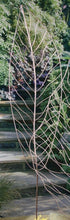 Load image into Gallery viewer, Metal leaf-shaped garden trellis with bronze finish standing in landscaped garden setting
