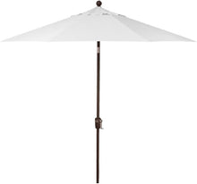 Load image into Gallery viewer, White octagonal patio umbrella with brown aluminum pole and push button tilt mechanism