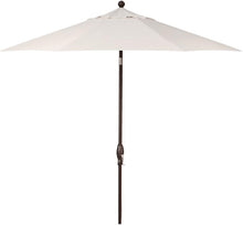 Load image into Gallery viewer, White octagonal patio umbrella with brown aluminum pole and push button tilt mechanism