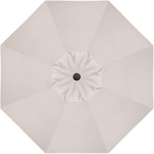 Load image into Gallery viewer, Beige octagonal patio umbrella viewed from below showing center hub and ribs