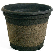 Load image into Gallery viewer, Round brown fiber planting pot with dark green rim and bands