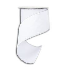 Load image into Gallery viewer, White ribbon with silver metallic edges on spool for holiday decorating