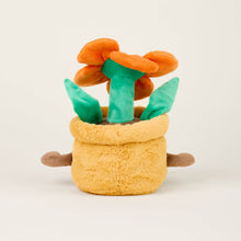 Load image into Gallery viewer, Plush orange flower in yellow pot with green leaves and brown arms