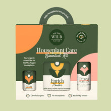 Load image into Gallery viewer, We The Wild houseplant care essentials kit with three organic products in green packaging