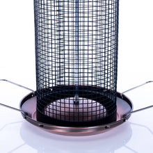 Load image into Gallery viewer, Copper finish mesh metal bird feeder with wire cage protection and circular base tray