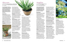 Load image into Gallery viewer, Open herb reference book showing Aloe vera and Angelica plant pages with detailed growing information