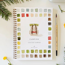Load image into Gallery viewer, Emily Lex Studio Camping Watercolor Workbook with spiral binding and colorful paint swatches