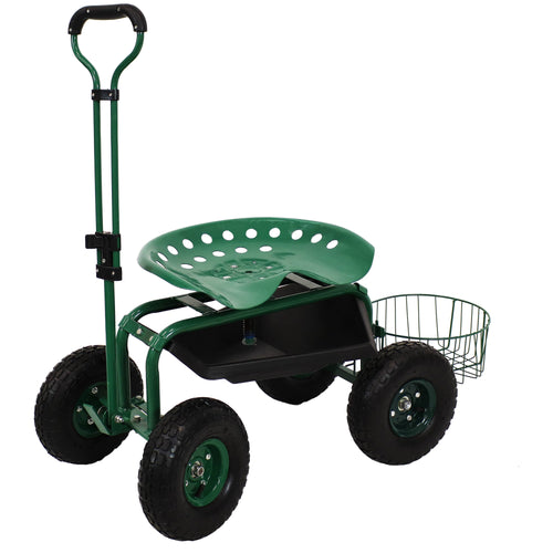 Sunnydaze Rolling Cart with Steering Handle Swivel Seat & Pl