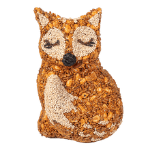 Load image into Gallery viewer, Fox-shaped wild bird feeder made from mixed seeds and nuts on white background