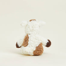 Load image into Gallery viewer, Plush cow stuffed animal toy in cream and brown colors shown from behind