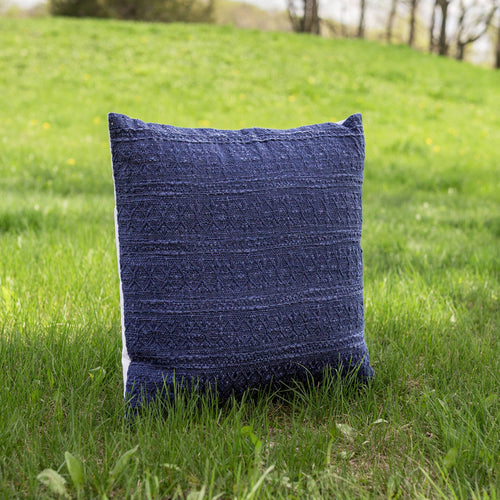Silas Boho 18x18 Outdoor Indoor Navy Filled Throw Pillow