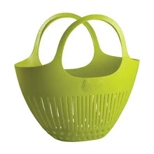 Load image into Gallery viewer, Green plastic garden colander with dual handles and drainage slits for harvesting vegetables