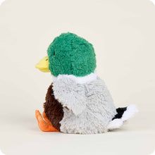 Load image into Gallery viewer, Plush mallard duck stuffed animal with green head, gray body, and orange feet