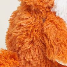 Load image into Gallery viewer, Close-up of orange fox plush toy showing soft furry texture and white accents