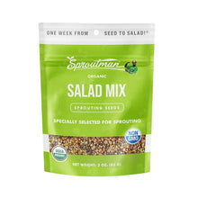Load image into Gallery viewer, Sproutman organic salad mix sprouting seeds package, 3 oz green pouch with USDA organic certification