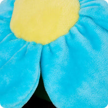 Load image into Gallery viewer, Blue plush flower-shaped Warmies microwaveable comfort toy with yellow center and soft petals