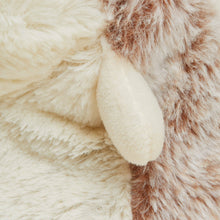 Load image into Gallery viewer, Close-up of soft plush hedgehog toy with cream and brown striped fur texture