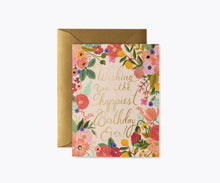 Load image into Gallery viewer, Colorful floral birthday card with gold envelope featuring vibrant flowers and elegant script text