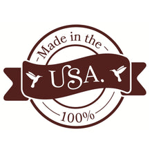 Load image into Gallery viewer, Made in the USA 100% quality seal with hummingbird icons on brown ribbon badge
