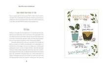 Load image into Gallery viewer, Open book showing plant care instructions with watering tips and repotting diagram illustrations
