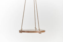 Load image into Gallery viewer, Round wooden hanging plant shelf with cotton rope suspension cords