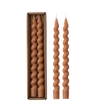 Load image into Gallery viewer, Unscented Twisted Taper Candles in Box, Tan Color, Set of 2 (Est. Burn Time 5 Hours)
