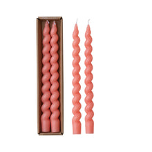 Load image into Gallery viewer, Unscented Twisted Taper Candles in Box, Pink, Set of 2 (Est. Burn Time 5 Hours)