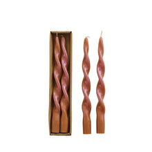 Load image into Gallery viewer, Unscented Twisted Taper Candles in Box, Iridescent Rainbow Finish, Set of 2