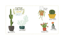 Load image into Gallery viewer, Cactus cheat sheet illustration showing six different potted cactus varieties with labels