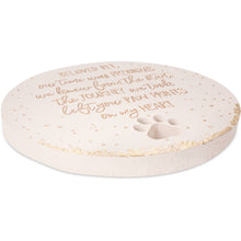 Load image into Gallery viewer, Beloved Pet memorial garden stone with paw print and inspirational text in beige