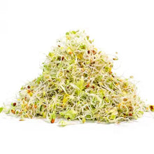 Load image into Gallery viewer, Fresh organic salad mix sprouts with green leaves and white roots on white background